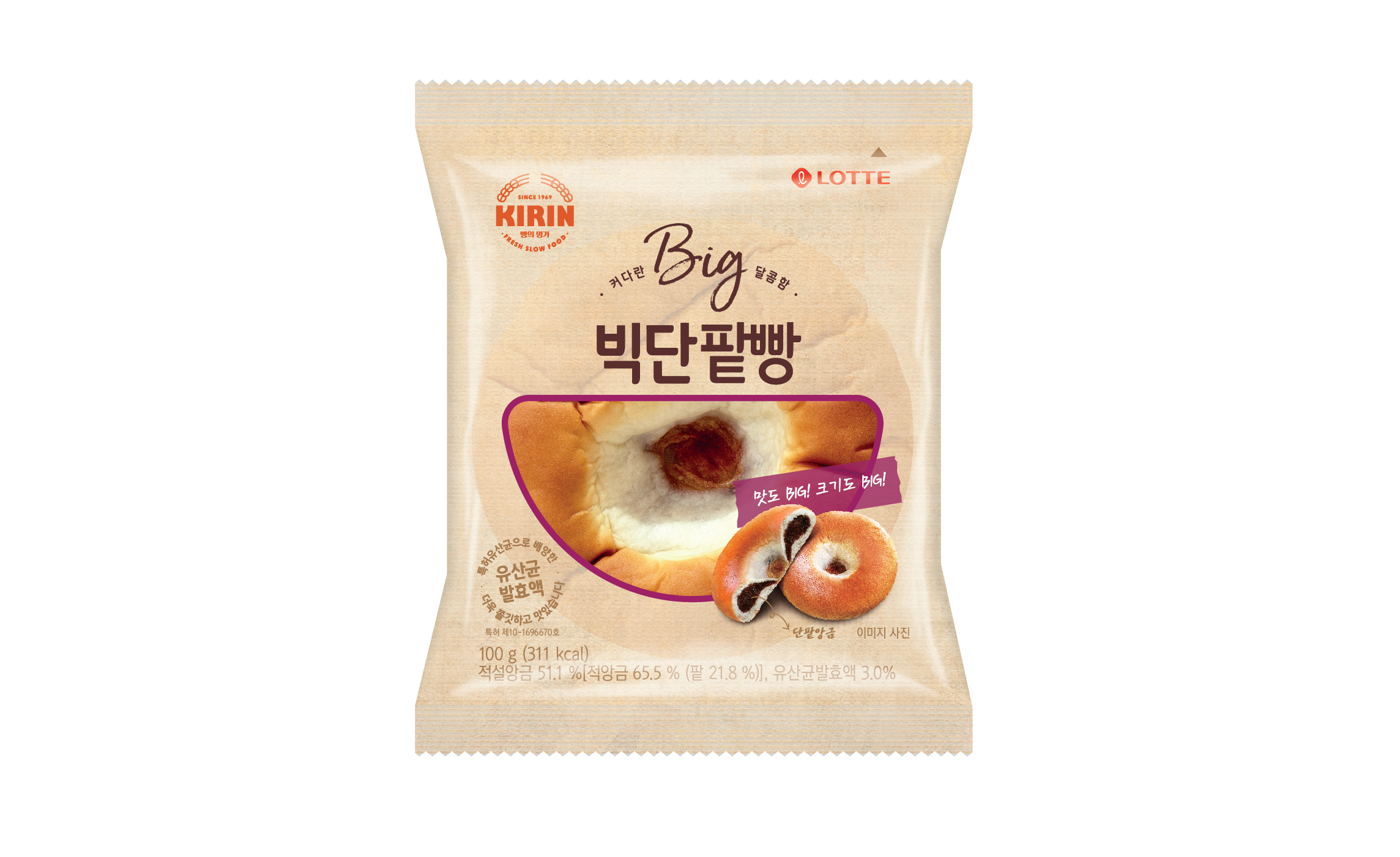 (간편식)빅단팥빵(롯데제과,실온),100g(1EA)